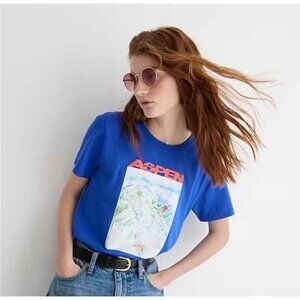 J. Crew Aspen Map Graphic T-Shirt Blue White Sz XS